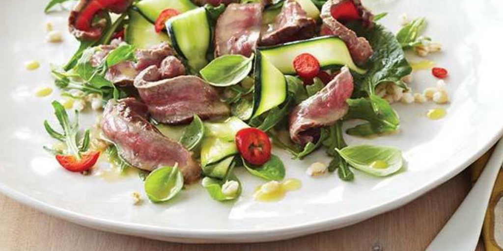 SIRLOIN STEAK, ZUCCHINI & PEARL BARLEY SALAD NZ Springvale Beef